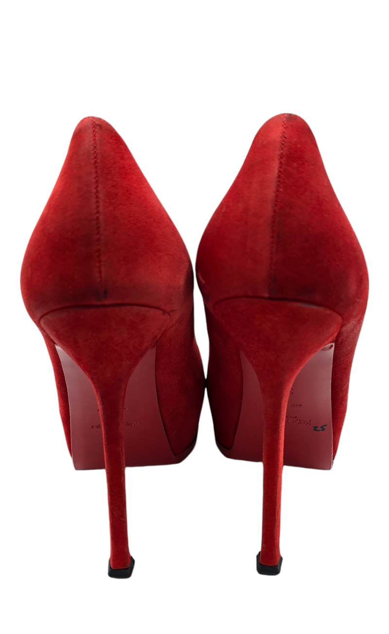 Yves Saint Laurent Red Suede Platform Tribtoo Pumps