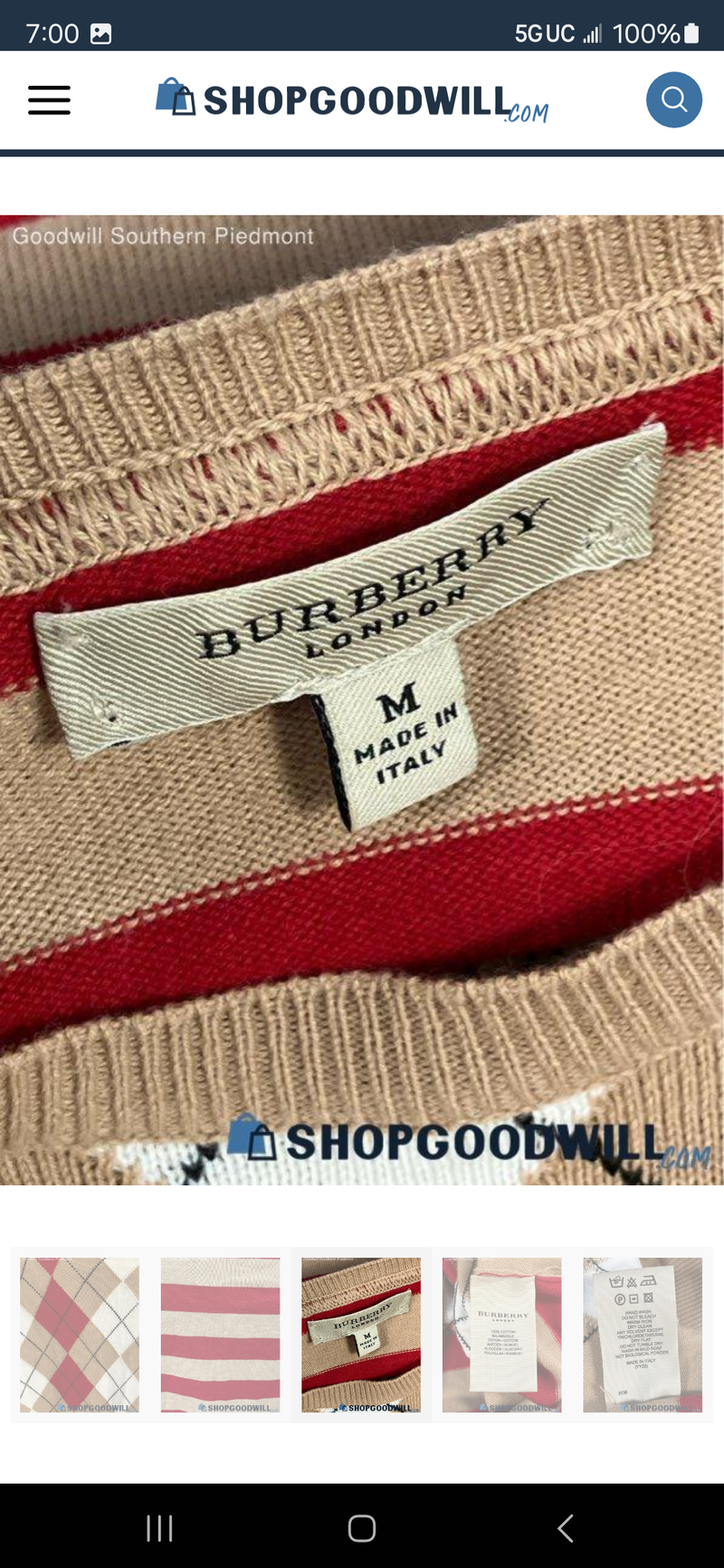 Burberry Argyle Shirt Sleeve Shirt